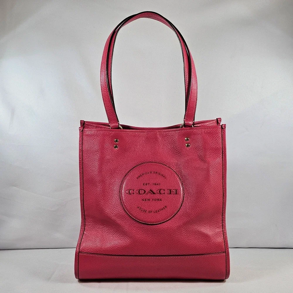 Coach Field Tote 30 Pink Pebbled Leather Shoulder Bag C0777 Logo Patch
